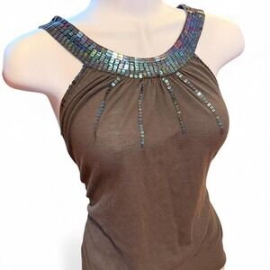 Y2K 2000s style Generra Brown sequin top with a boho vibe
